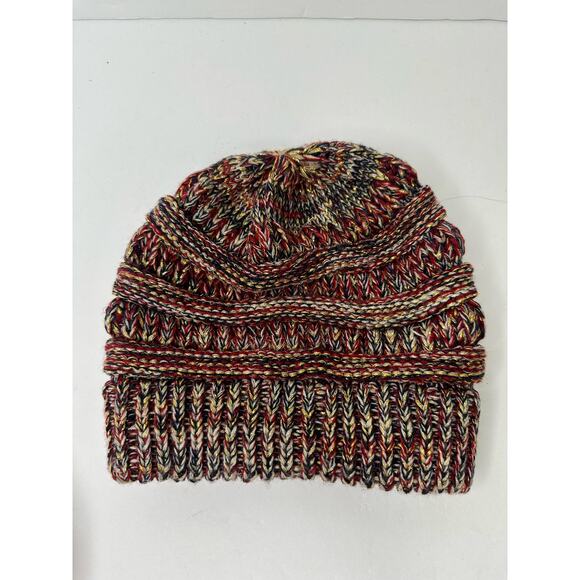 CC Trendy Warm Chunky Cable Knit Soft Stretch Beanie Metallic Hat Red Gold - Picture 2 of 6